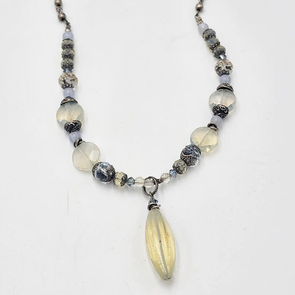 Vintage Desert Heart Glowing Opalite Y Drop Sterling Silver 18" Necklace